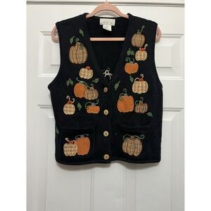 VTG Mandal Bay Vintage Fall Pumpkins Sweater Vest Sz Medium Grandma Core